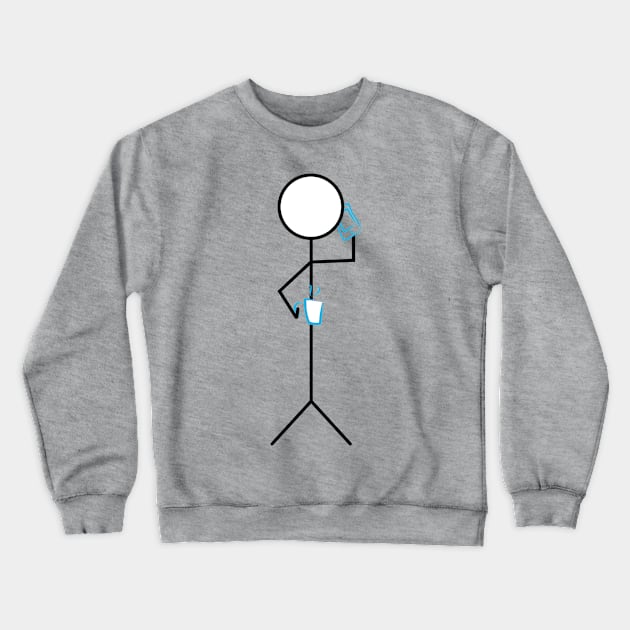 Stick figure holding coffee mug and smartphone Crewneck Sweatshirt by sigdesign